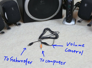 Control Pod Bypass Cable w/ volume control for Logitech Z-560 Computer Speakers