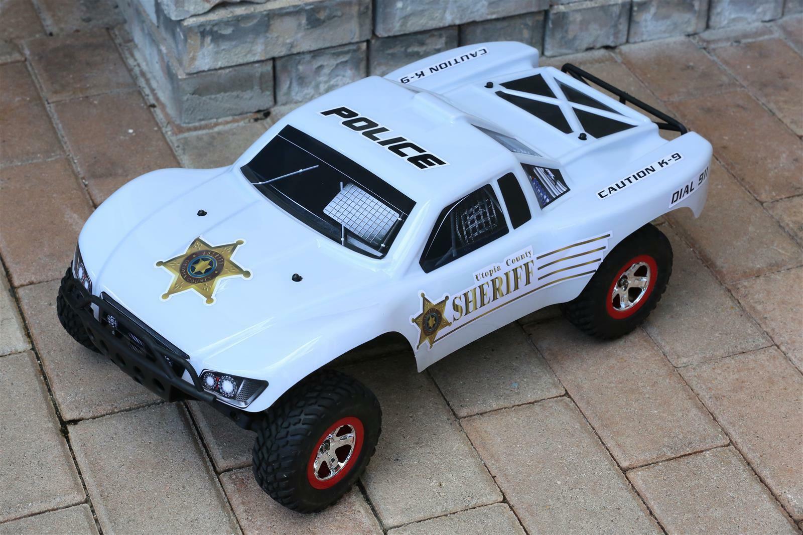 Custom Body Sheriff Police Car White for ProSC10 1/10 Slash Truck Shell 1:10