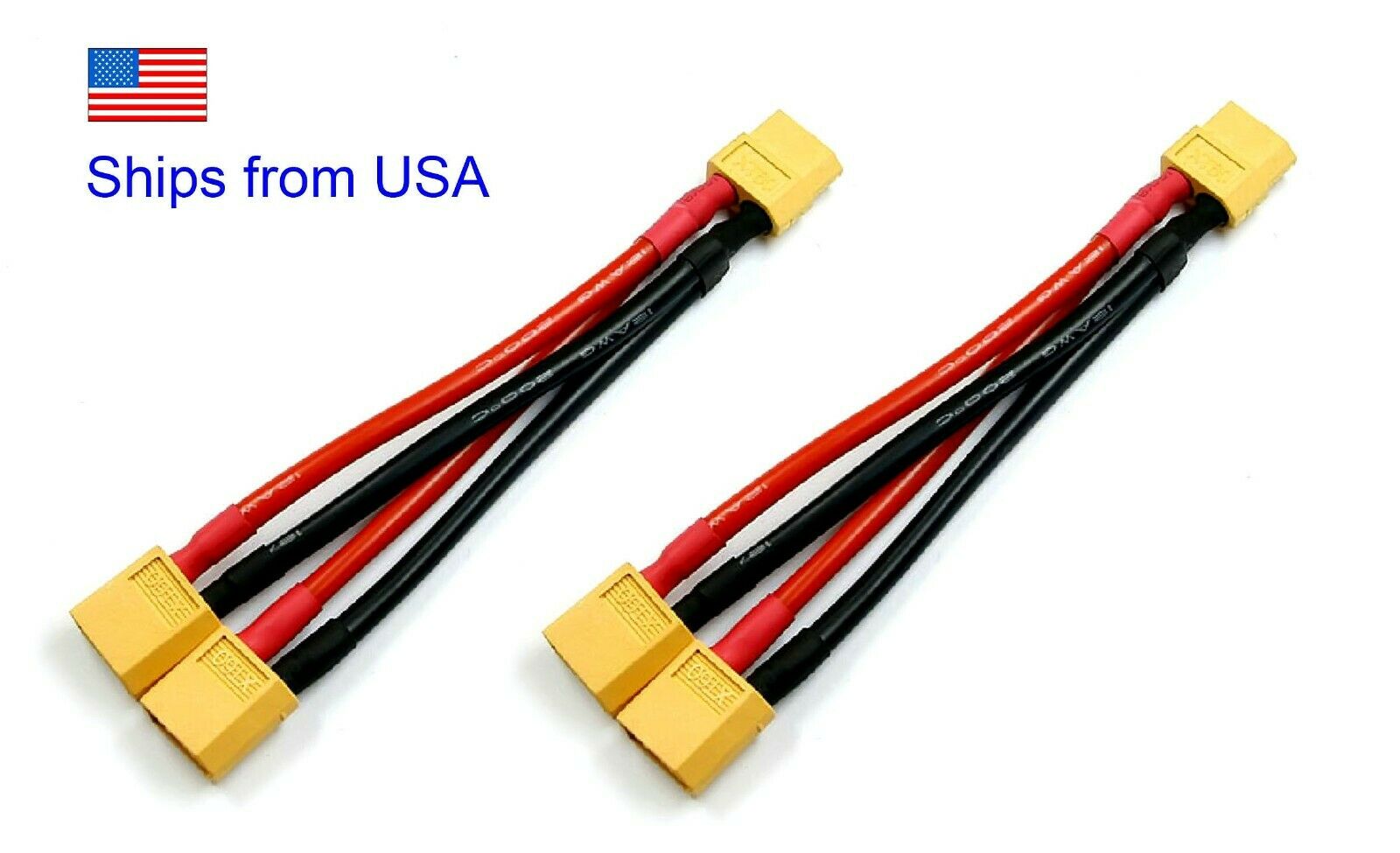 Pack of 2 XT60 Parallel Battery Connector Cable Dual Extension Y Splitter