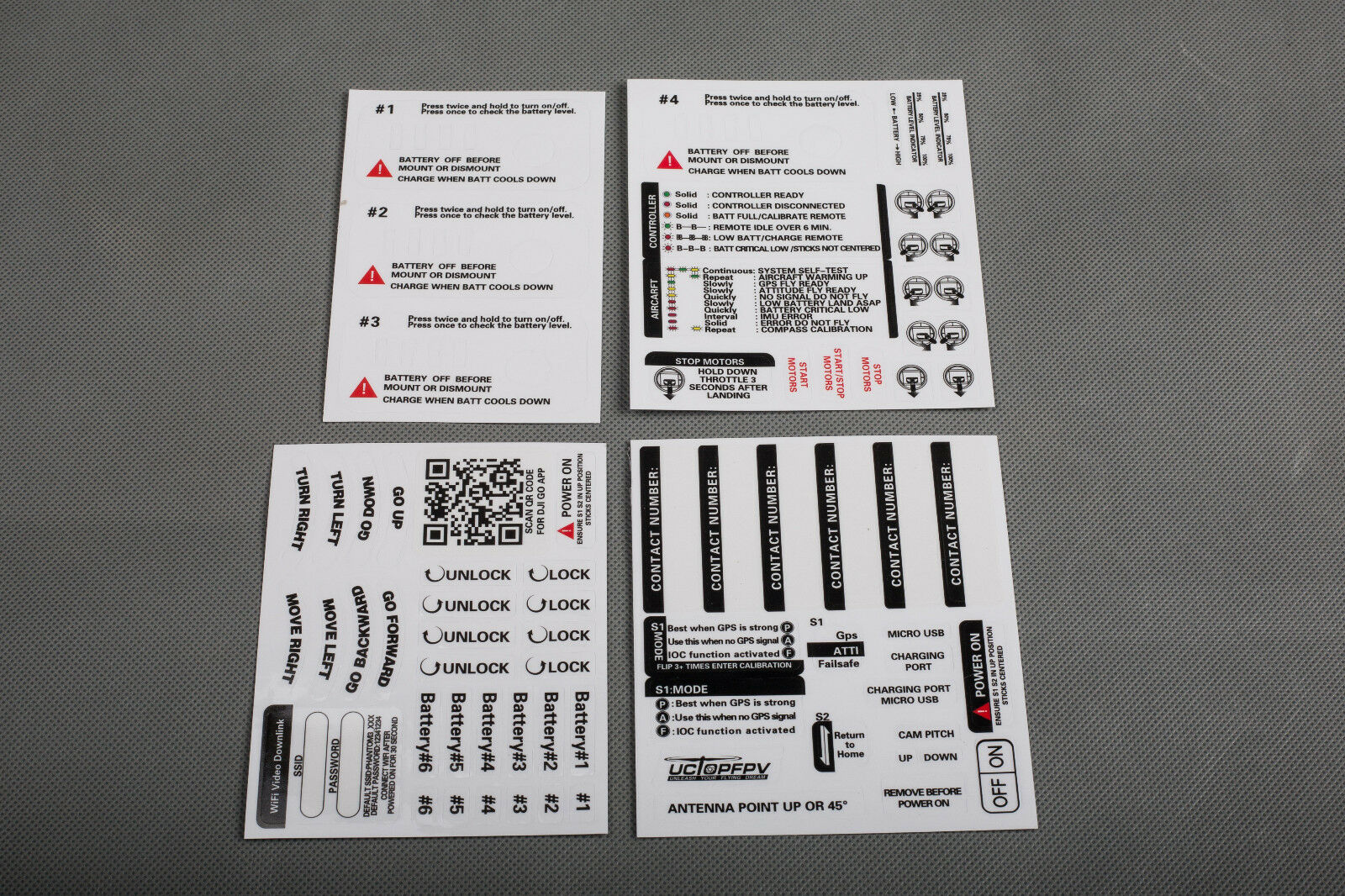 DJI Phantom 3 Standard White/Black Sticker Combo Set ID Marking Decal