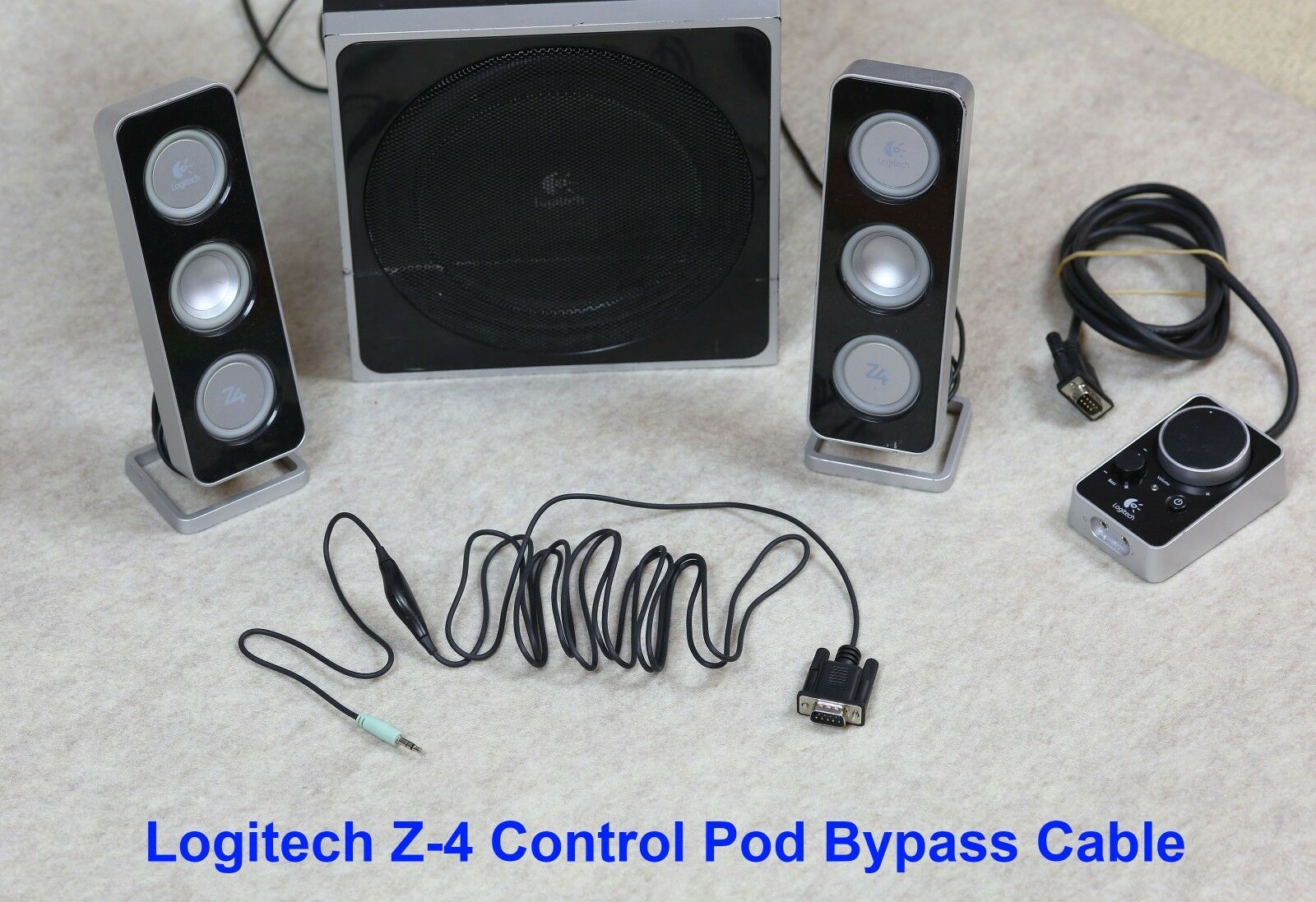 Control Pod Bypass Cable w/ volume control for Logitech Z-4 Computer Speaker z4