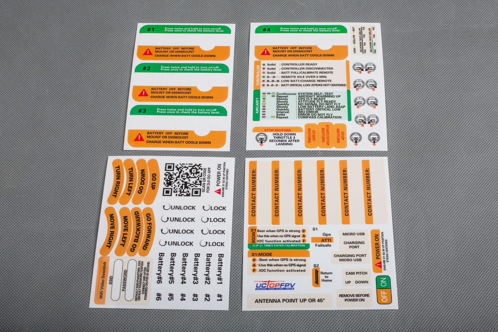 DJI Phantom 3 Standard Yellow/Green Sticker Combo Set ID Marking Decal