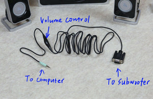 Control Pod Bypass Cable w/ volume control for Logitech Z-4 Computer Speaker z4