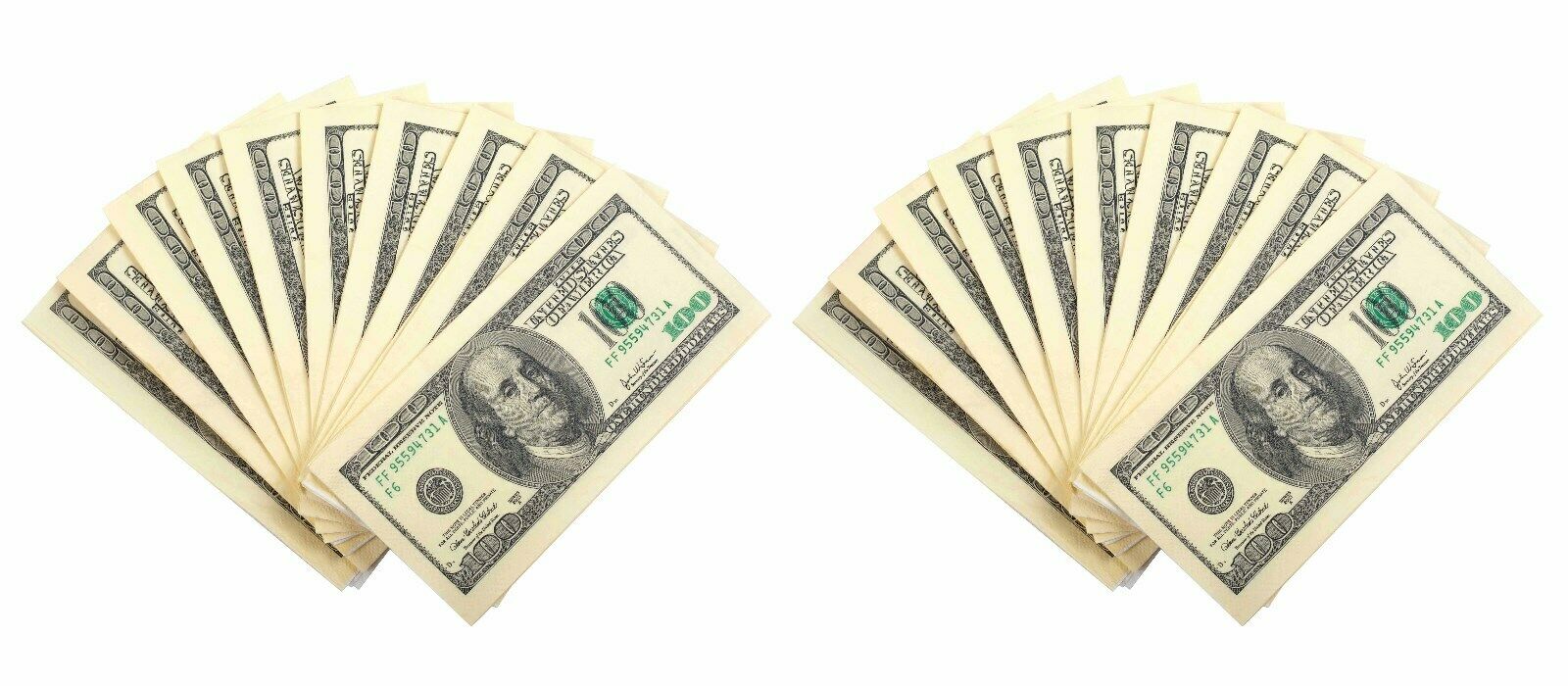 20 Count 100 Hundred US Dollar Bill Napkin 1:1 Size Prank Fun Party Novelty Gift