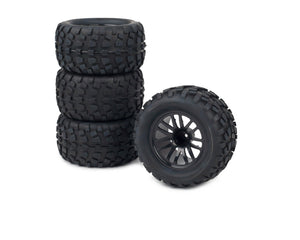 Set of 4 Blacked Out Rim Wheels w/ Tires for Traxxas Stampede Rustler 1/10 12mm