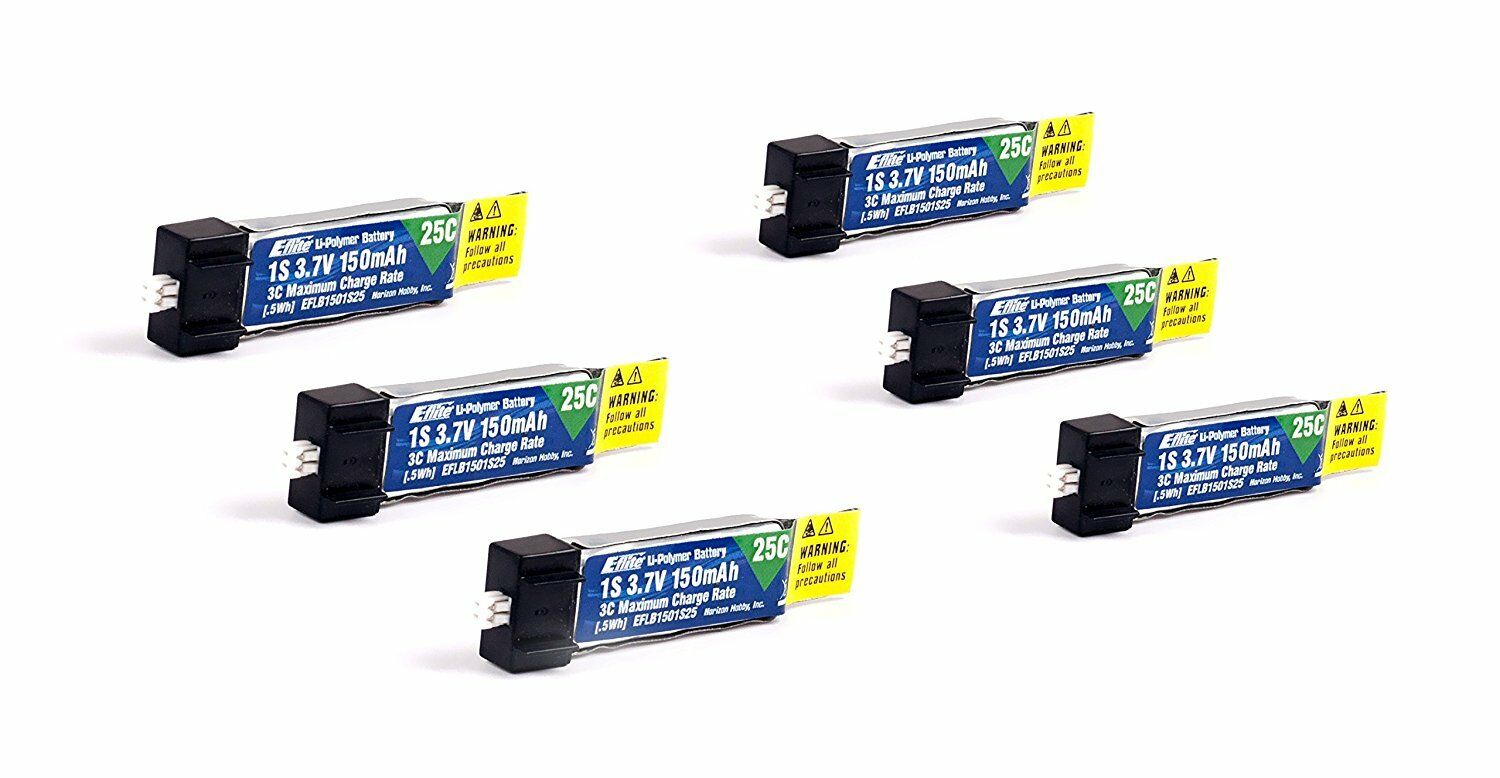 Pack of 6 150mah 1s 3.7v 25c Lipo Battery for E-Flite Hobbyzone Sport Cub S