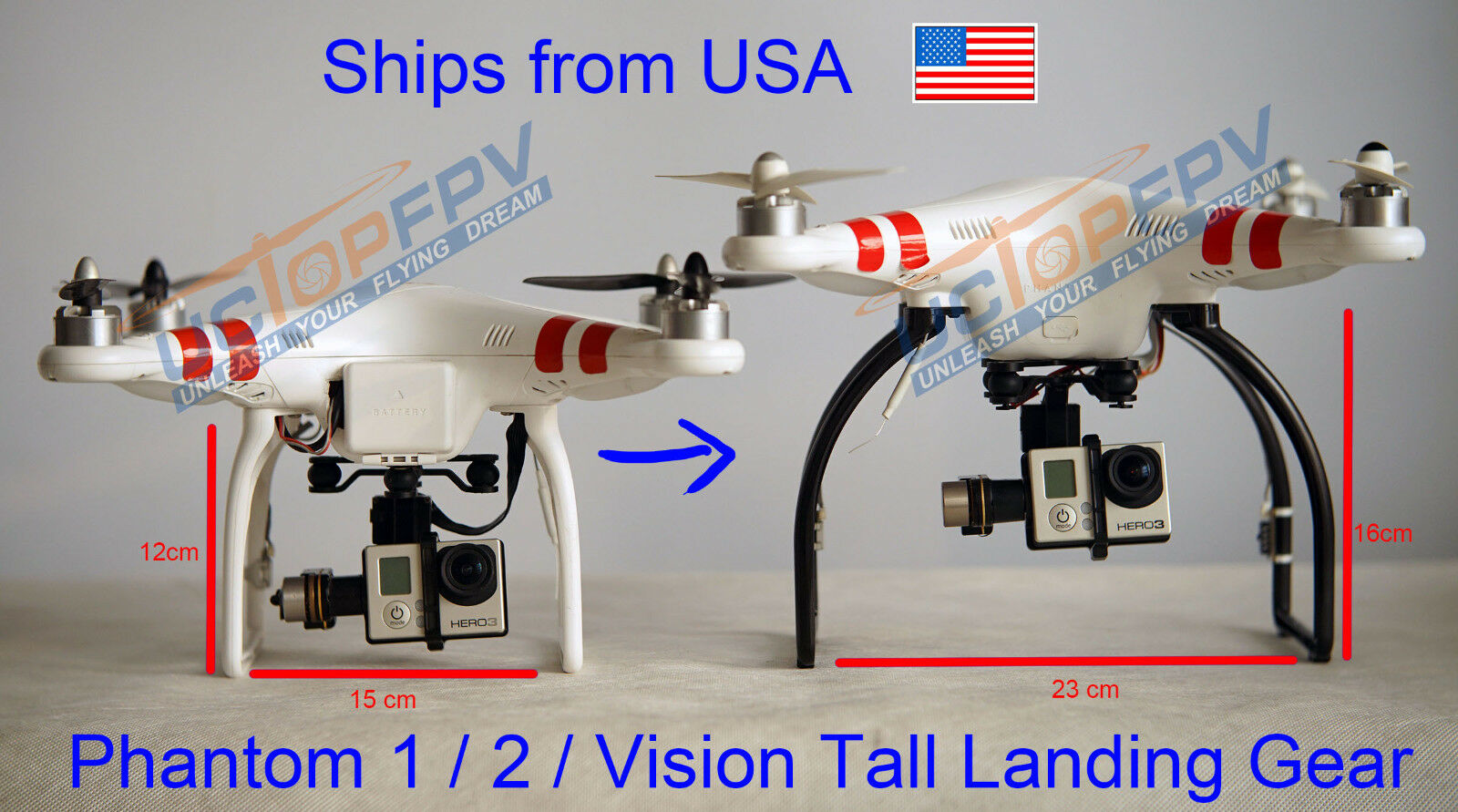 Black Tall Extended Landing Gear for DJI Phantom 1 2 Vision Wide and High