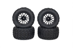 Set of 4 Blacked Out Rim Wheels w/ Tires for Traxxas Stampede Rustler 1/10 12mm