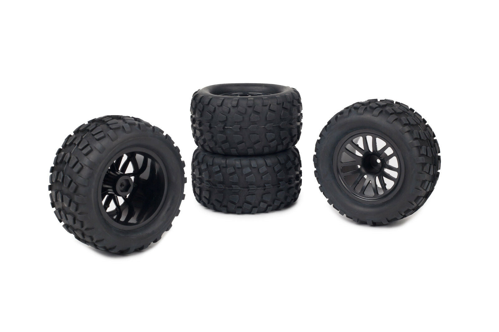 Set of 4 Blacked Out Rim Wheels w/ Tires for Traxxas Stampede Rustler 1/10 12mm