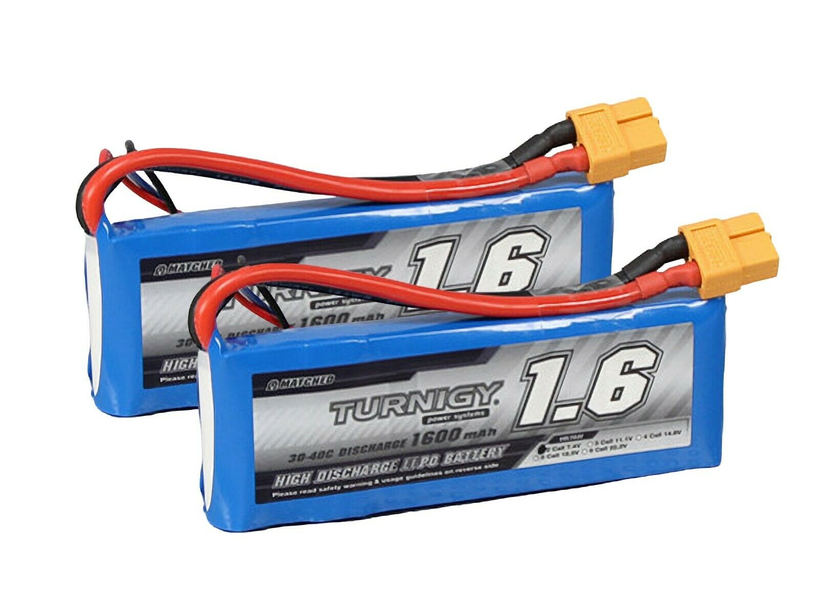 2pk Turnigy 1600mah 2S 30C 7.4v Lipo Batteries Pack of Two