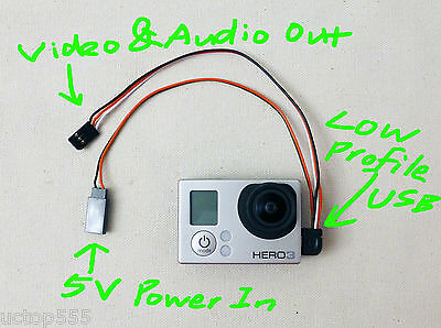 Gopro Hero 3 4 USB 90 Degree to AV Video Output & 5V DC Power BEC Input Cable